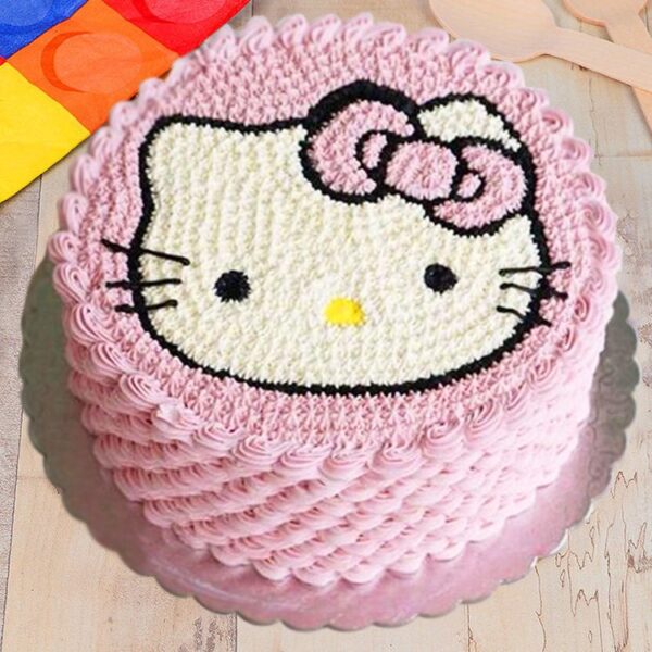 round shape cute kitty cream cake e1627051366732
