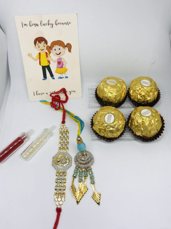 Bejeweled Bhaiya Bhabhi Rakhi Hamper With Chocolates