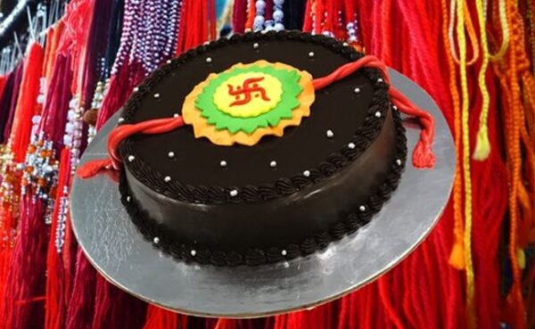 chocolatey swastika rakhi cake 1