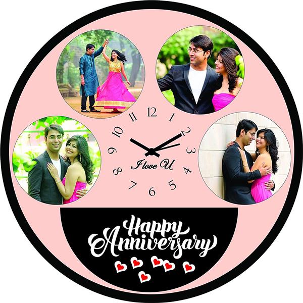 4 Pictures Personalized Anniversary Photo Wall Clock