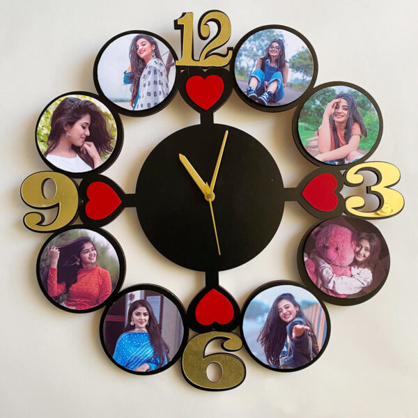 8 pictures customised photo wall clock
