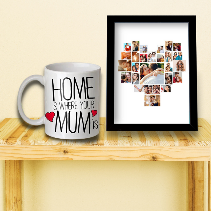 Designer Heart Shape Photo Collage Frame & Mug For Mum