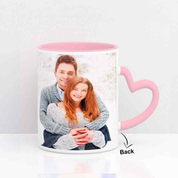 Heart Handle pink Color Photo Mug