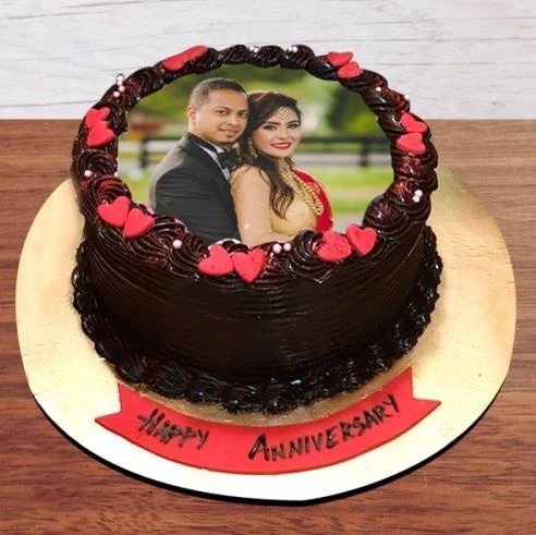 Delicious Chocolate Photo Cake For Anniversary