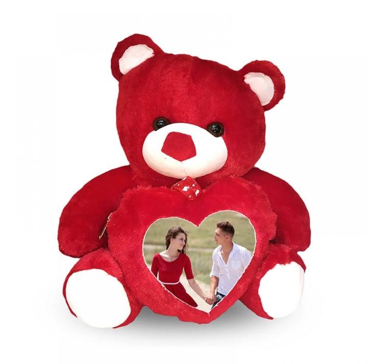 Red soft teddy with photo