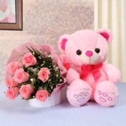 Pink Roses with Teddy Bear Combo