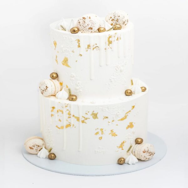 2 Tier White And Gold Engagement Cake 3