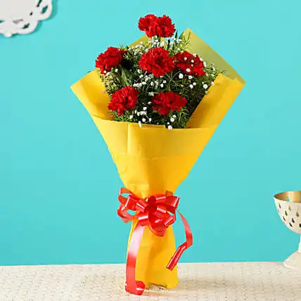6 Red Carnation Flower Bouquet