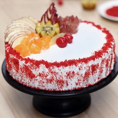 Red Velvet Fresh Fruit Cake