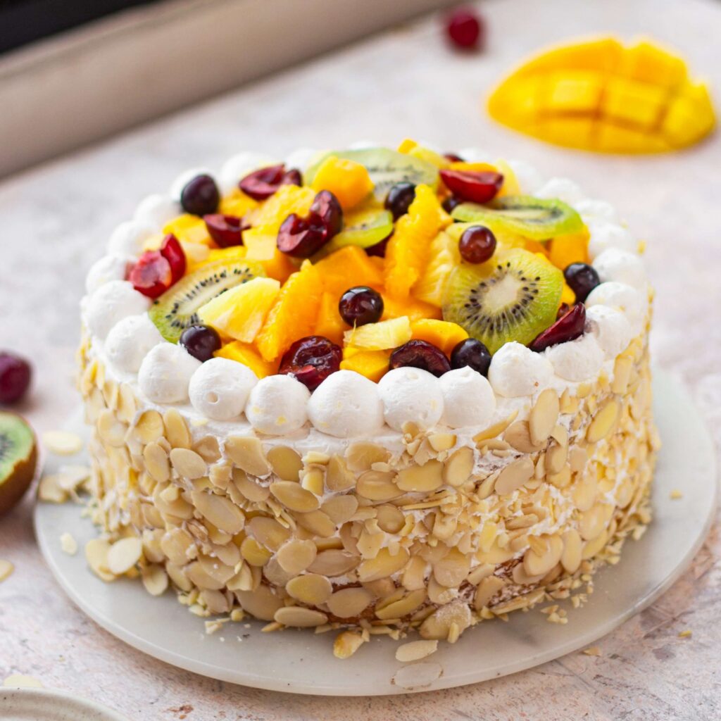 fresh fruit overloaded cake