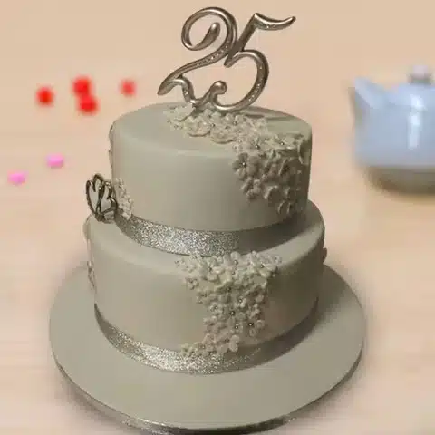 Happy anniversary double cake with couple name