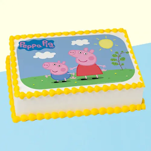 Square Shape Peppa Pig Photo Cake